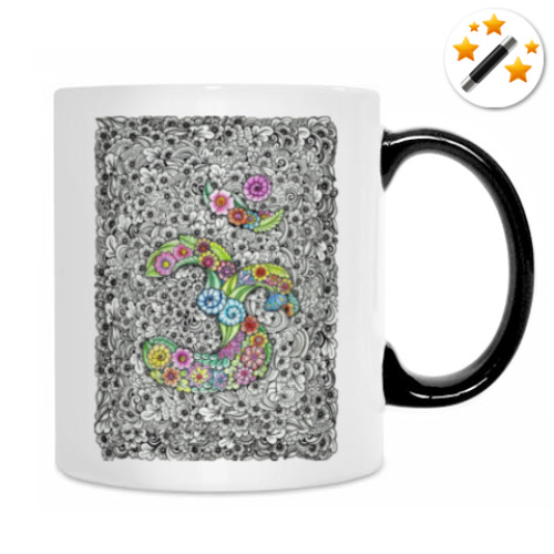 Кружка-хамелеон с принтом Символ Ом в стиле мехенди