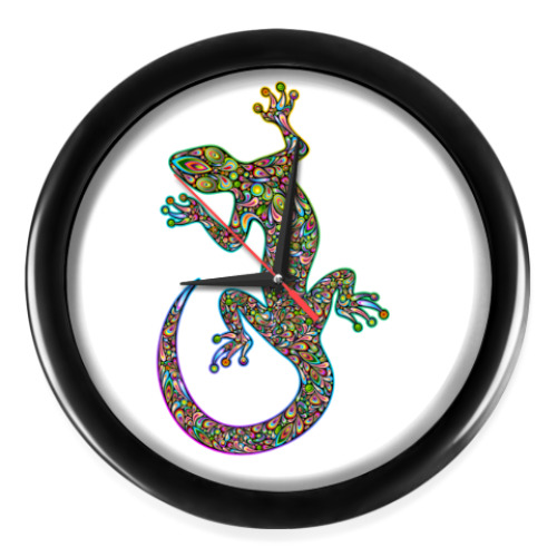 Настенные часы с принтом Цветная ящерица