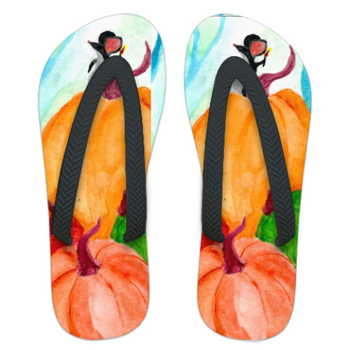 Шлепанцы (сланцы) с принтом Мышка и тыквы