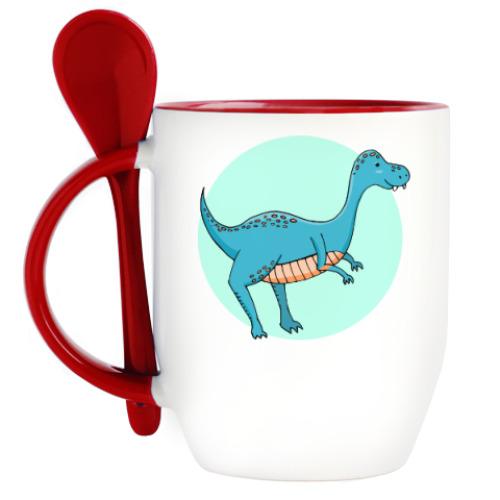Кружка с ложкой с принтом Динозаврик
