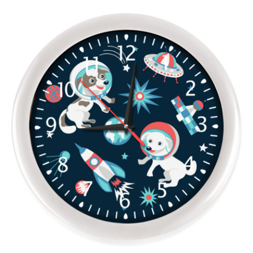 Настенные часы с принтом Космические собаки