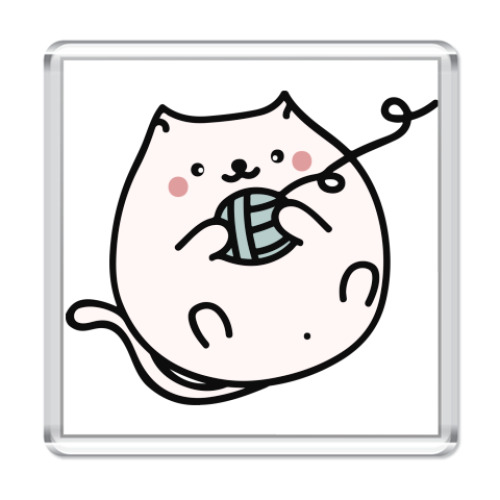 Магнит с принтом Котик с клубком