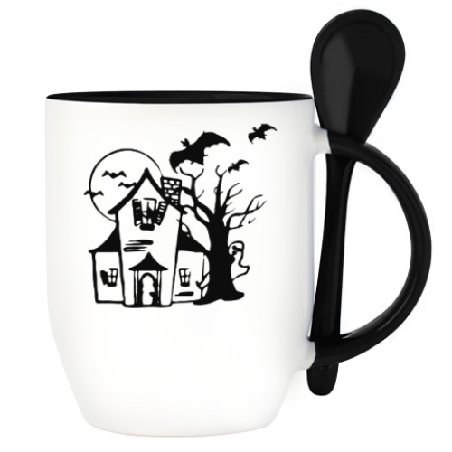 Кружка с ложкой с принтом Хеллоуин