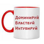 Двухцветная кружка 'Доминируй. Властвуй. Интубируй'