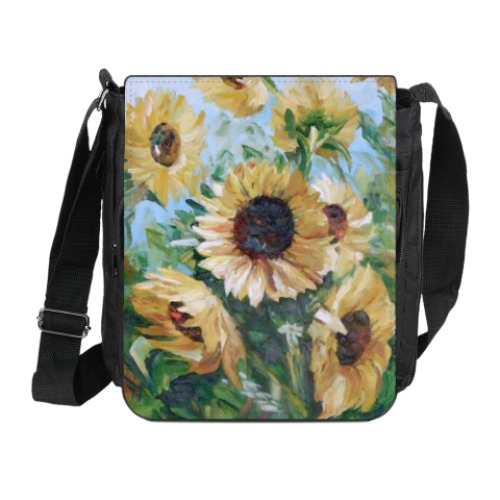 Сумка на плечо (мини-планшет) с принтом Подсолнухи