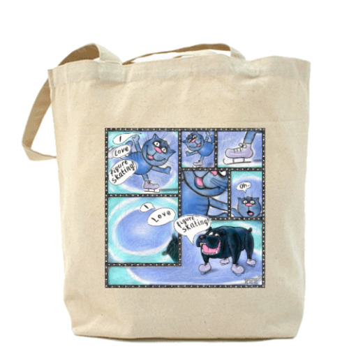 Сумка шоппер с принтом Комикс Котик Фигурист