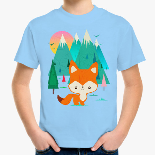 Детская футболка с принтом Лисенок на природе