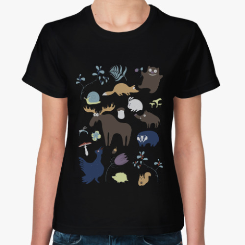 Женская футболка с принтом Лесная жизнь
