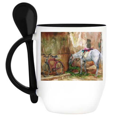 Кружка с ложкой с принтом Знойный день