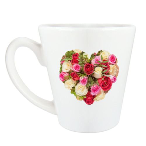 Чашка Латте с принтом Сердце из роз