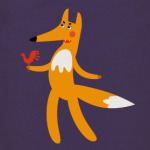 Веселая лиса с карамельным петушком в руках