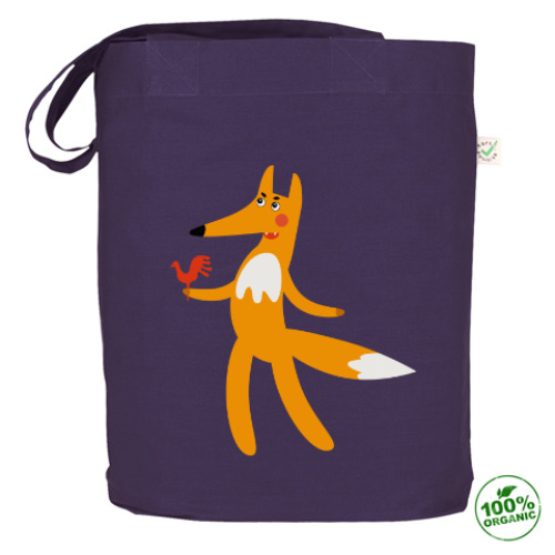 Сумка шоппер с принтом Веселая лиса с карамельным петушком в руках