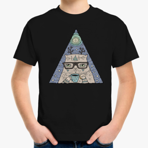 Детская футболка с принтом Кот учёный