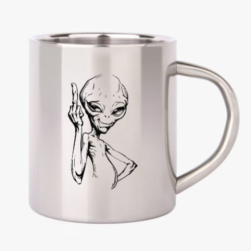 Кружка металлическая с принтом смешной пришелец (funny alien)