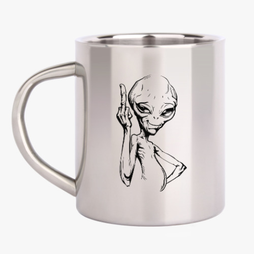 Кружка металлическая с принтом смешной пришелец (funny alien)