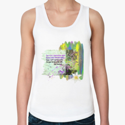 Женская майка с принтом Стена. Кирпичи. Трава. Цветок. Лилия