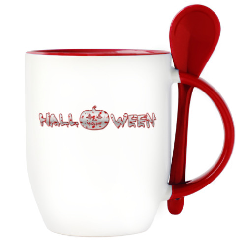 Кружка с ложкой с принтом Halloveen