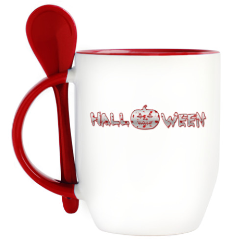 Кружка с ложкой с принтом Halloveen