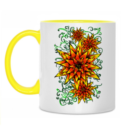 Кружка с принтом Желтые цветочки