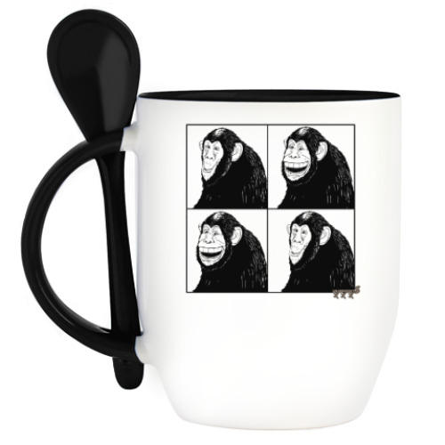 Кружка с ложкой с принтом С новой Обезьяной!