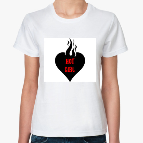 Классическая футболка с принтом Hot girl