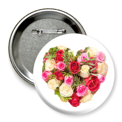 Значок 75мм с принтом Сердце из роз