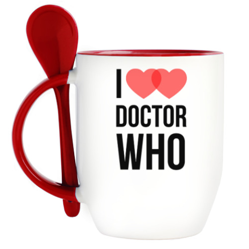 Кружка с ложкой с принтом Доктор Кто I love DOCTOR WHO