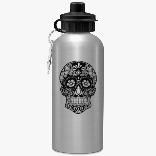 Бутылка с карабином (500 мл) с принтом Стильный череп