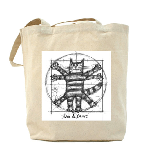 Сумка шоппер с принтом  Кот да Винчи