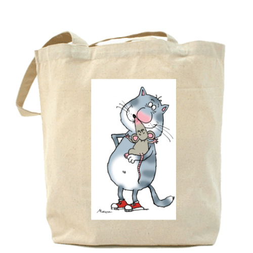 Сумка шоппер с принтом КОТ И МЫШЬ