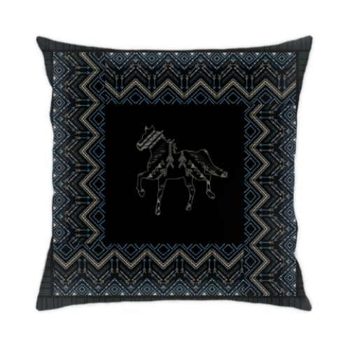 Подушка с принтом Этнический дизайн с лошадью