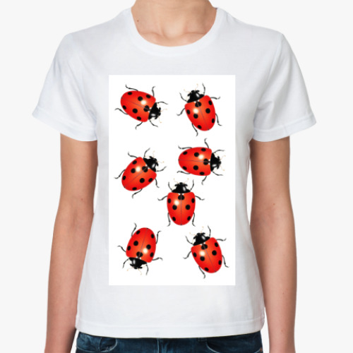 Классическая футболка с принтом Божьи коровки