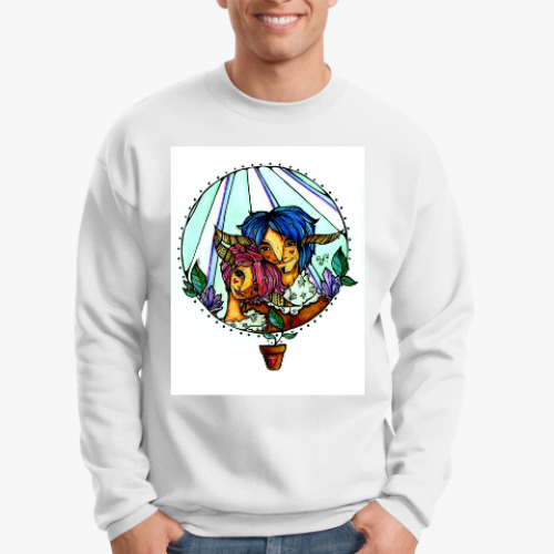 Свитшот с принтом Пара с розово-голубыми волосам