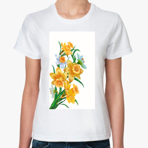 Классическая футболка с принтом Букет с нарциссами