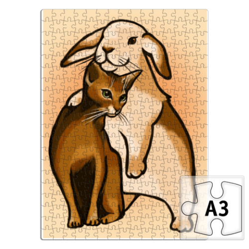 Пазл с принтом  кот и зайка