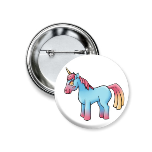 Значок 37мм с принтом Волшебный единорог