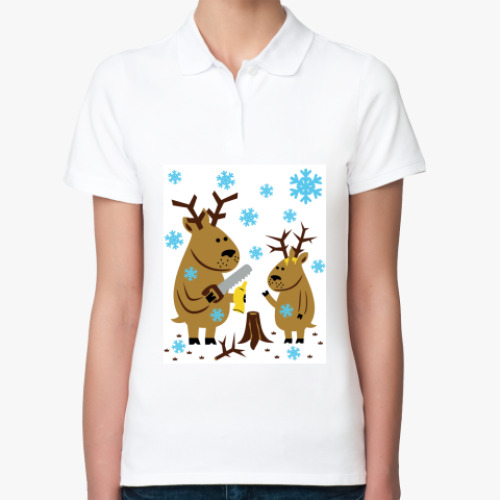 Женская рубашка поло (печать) с принтом Олени с новыми рогами