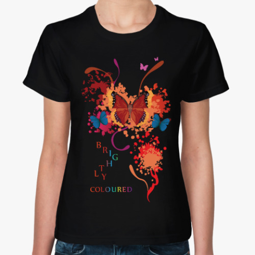 Женская футболка с принтом Яркие бабочки