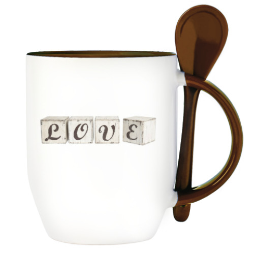 Кружка с ложкой с принтом Love