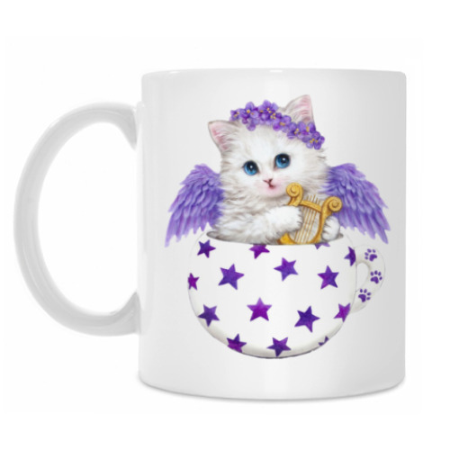Кружка с принтом Котенок Ангелок