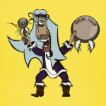 Шаман с бубном проводит обряд изгнания кризиса