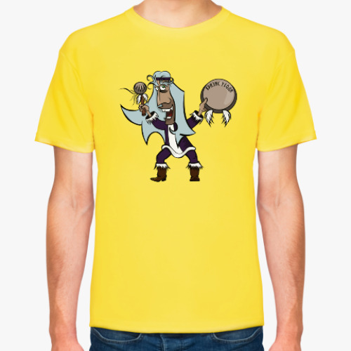 Футболка с принтом Шаман с бубном проводит обряд изгнания кризиса