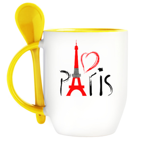 Кружка с ложкой с принтом I Love Paris