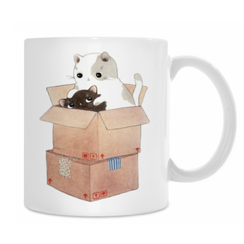 Кружка с принтом Котята в коробке