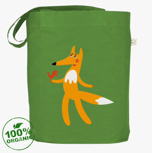 Сумка шоппер с принтом Веселая лиса с карамельным петушком в руках