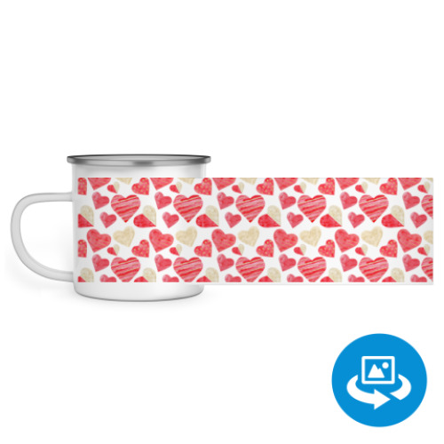 Эмалированная кружка (круговая запечатка) с принтом сердечки