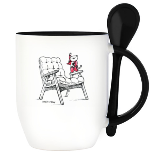 Кружка с ложкой с принтом Freddy MEOWrcury