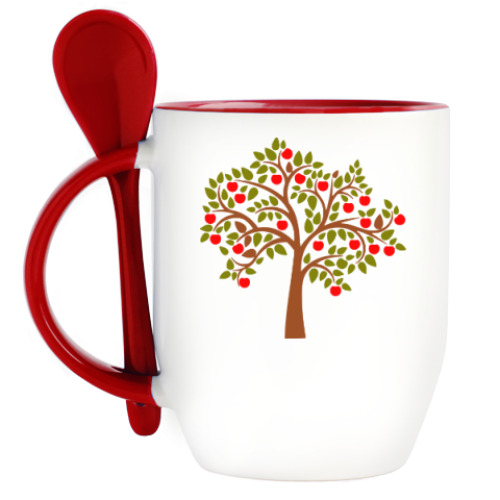 Кружка с ложкой с принтом Яблоня