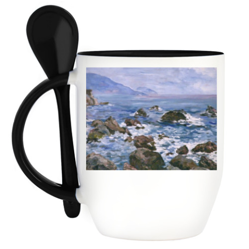 Кружка с ложкой с принтом У берега моря