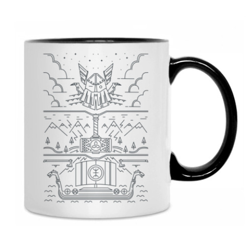 Кружка с принтом Викинги и Один